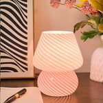 jonong Bedside Lamp Glass Striped Mushroom Table Lamp 110V Creative Gift Night Light (Pink)