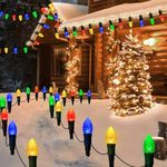 Solar Christmas Pathway Lights Outdoor Waterproof 20 LED C9 Strawberry String Lights with 20 Stakes, 23FT LED Christmas Lights, Christmas Decorations for Yard Patio Walkway Driveway, Multicolored