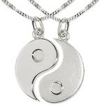 Clever Jewellery Silver Pendants Yin Yang Matt Shiny with 2 Curb Chains Each 50 cm 925 Silver