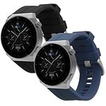 kwmobile Straps Compatible with Huawei Watch GT (46mm) Straps - 2X Replacement Silicone Watch Bands - Dark Blue/Black