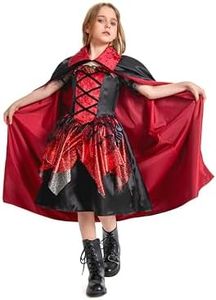 ellzant Kids Vampire Costume for Girls 8-10, Girls Halloween Costumes Dress Vampire Cape Skirt Cloak Vest Outfit