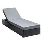 DEVOKO Outdoor Rattan Wicker Sun Lounger Recliner Chair Ideal for Garden, Deck, Lawn, Poolside (Black & Grey)