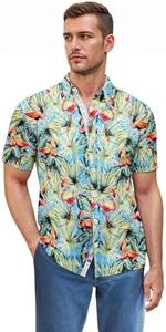 ETHANOL Men Classic Slim Fit Woven Short Sleeve Wrinkle Resistant Print Shirt MST46568 F19 RED XL
