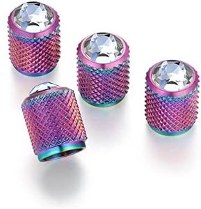 STEEL HAWK Bling Crystal Rhinestone Stainless PVD Rainbow Tire Air Valve Stem Caps - Airtight Seal, Alloy CNC Machined - Attractive Universal Fit for Cars, Bikes & Bicycles
