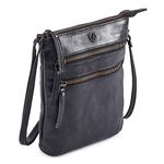 Cochoa Small Women Real Leather Crossbody Triple Zip Vintage Sling Handbag Purse Travel Crossover Shoulder Bag Handmade (Black Washed Vintage