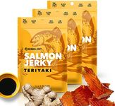 Kaimana Jerky Wild Caught Salmon Teriyaki Jerky - Organic Sweet & Savory Dried Fish Strips, Rich in Omega-3 & Protein, Low-Calorie, Gluten-Free, Less Sodium & Sugar, 3-Pack (2oz Each)