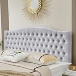 Befurtori Frosted Velvet Upholstered King/Cal King Headboard, Tufted Button Headboard for King/Cal King Bed, Neutral Curved Integrated Design with Tufted Solid Wood Head Board and Luxury Padded, Gray