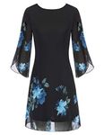 GRACE KARIN Ladies Flowy 3/4 Sleeve Chiffon A-Line Midi Floral Dress Crew Neck Wedding Guest Dresses for Party L