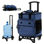 COSTWAY 50-Can Large Rolling Cooler, Leakproof Insulated Soft Cooler Bag with Wheels and Adjustable Handle, 3-in-1 Collapsible Cooler Trolley Cart for Beach, Camping, Picnic, Travel (Dark Blue)