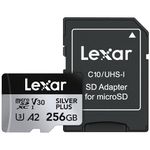 Lexar 256GB Professional Silver Plus microSDXC Memory Card, UHS-I, C10, U3, V30, Full-HD & 4K Video, Up to 205/150 MB/s Read/Write, for Videographers, Gamers (LMSSIPL256G-BNANU)