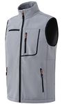 MoFiz Men's Vest,Softshell & Fleece Lined Outerwear Sleeveless Hiking Golfing Jacket Vest With Utility Pockets Light Grey XX-Large