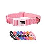 Olahibi Soft and Comfortable Neoprene Padded Nylon Basic Dog Collar Solid Color pattern for Medium Dogs.(M, Light Pink Collar)