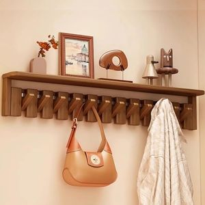 Tlongxia【Tray Walnut-12 Hooks Piano Key Hanger, with Tray Table, can Hold Small Ornaments, Photo Albums, Flower pots
