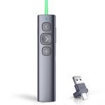 Norwii N95 Presentation Clicker with USB-A&C Receiver, PowerPoint Clicker for Presentation Remote, Rechargeable Wireless Presenter Pointer, Slide Advancer for PC/Laptop/e-Book (Green, USB-AC)