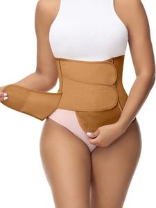 SHAPSHE Waist Trainer for Women Postpartum Recovery Wrap Waist Cincher Corset Shapewear Belly Band, Coffee 3 Velcro, Medium