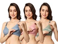 ZARED Women's Cotton Non-Padded Wire Free Nursing - Maternity Bra (Pack of 3) (36, Blue::Pink::Green)