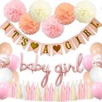 Baby Shower Decorations for Girl, It’s A Girl Baby Shower Banner, Baby Girl Baby Shower Gender Reveal Party Decorations Supplies Balloons