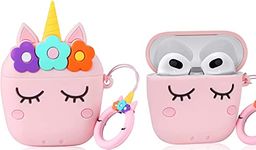 Meyaar Cute Silicone Case Compatible with Airpods 3rd Generation Case (2021), Two Part Design with Carabiner Hook, for Apple AirPods (3rd Generation) Case (Cute Horse)