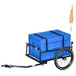 HOMCOM Bike Trailer, Bicycle Cargo Trailer Cart, Bike Wagon with 65L Foldable Storage Box, Big Pneumatic Tyres and Safe Reflectors, Max Load 40KG, Blue