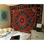 Popular Handicrafts Tapestry Wall Hanging Burning Sun and Moon Hippie Mandala Bohemian Hippy Intricate Indian Tapestry 84x90 Inches (215cm x 230cm) Golden