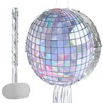 WERNNSAI Disco Party Pinata - Silver Disco Ball Pinata with Blindfold and Stick Hip Hop 80s 90s Retro Dance Disco Party Decoration Supplies for Birthday Wedding New Year Decorations