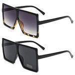 GRFISIA Square Oversized Sunglasses for Women Men Flat Top Fashion Shades (2 PCS-Black- leopard, 2.56)