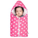 BeyBee Super Soft Lightweight Baby Blanket Zipper with Hood | for New Born, Baby Boys, Baby Girls, Babies, 0-6 Months, Sleeping Bag for Toddlers |All Season (66 cm x 35cm),Star Pink