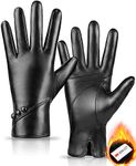 MAGILINK Genuine Sheepskin Leather Gloves for Women, Winter Warm Touchscreen Gloves Thinsulate Lined, Driving Motorcycle Gloves, Black, Medium