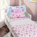 EVERYDAY KIDS 3-Piece Toddler Fitted Sheet, Flat Sheet and Pillowcase Set - Princess Storyland - Soft Breathable Microfiber Girls Toddler Sheets Set - Toddler Bed Sheets