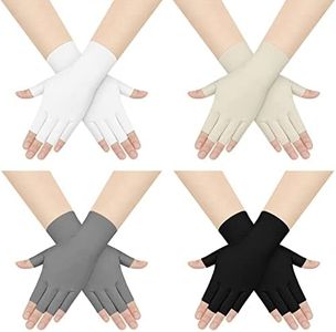 4 Pairs Sun Protection UV Gloves for Woman Half Finger Woman Touchscreen Gloves Fingerless Woman Sunblock Gloves for Outdoor (Black, White, Beige, Gray, Classic)