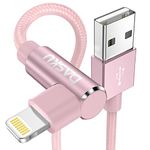 2Pack 10ft iPhone Charger Cable 90 Degree Lightning Cable Right Angle Long Braided Charger Cord Compatible with Apple iPhone 13 12 11 Pro Max XS XR X 8 7 6 5 Plus iPad iPod(Pink)