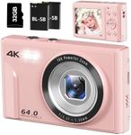 Digital Camera, FHD 4K WiFi Kids Cameras for Photography with 32GB Card, 2 Batteries,64MP 16X Digital Zoom, Compact Portable Point Shoot Mini Camera for Kids Teens Students Children Girls Boys