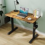 Ufurniture Standing Desk, Electric Height Adjustable Ergonomic Sit Stand Desks with 2 Hooks and Cable Management,Whole Piece Desktop, 100 x 55 cm, Black Frame+ Walnut Desktop