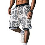 BOOMLEMON Men's Paisley Shorts Athletic Workout Basketball Shorts Casual Print Running Short Pants(White 2XL)