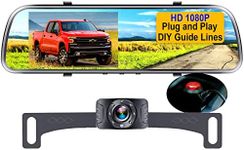 Backup Camera Mirror HD 1080P - Plug and Play Easy Set up Color Night Vision Rear View Mirror with License Plate Camera for Car Truck SUV Waterproof DIY Guide Lines AMTIFO A1