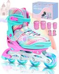 Sportneer Inline Roller Skates, Roller Boots Adjustable Size 2-7.5 with Illuminating Wheels Roller Blades Protective Gear Set for Gilrs Women