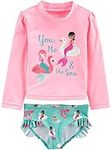 Simple Joys by Carter's Girls' 2-Piece Assorted Rashguard Sets, Pink Mermaid, 18 Months