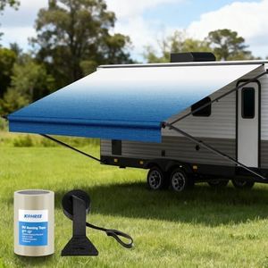 Kohree 17' Rv Awning Fabric Replacement, 19oz Weatherproof Heavy Duty Anti-Fading Awning Replacement with Pull Strap, Outdoor Canopy for Camper, Trailer, Motorhome, Blue Fade, (Fabric 16'2")