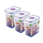 Lock & Lock Classics Tall Rectangular Plastic Airtight Food Storage Containers with Leakproof Lid, 1.5 Liter, Set of 3, Transparent (HPL812H x 3)