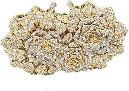 Boutique De FGG Dazzling Flower Evening Bags For Women Formal Party Rhinestone Handbags Wedding Crystal Clutch Purse,Gold Silver,Mini