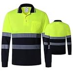 ANSI Class 2 Hi Vis Shirts Yellow Navy Long Sleeve Reflective Polo Shirt Safety Work Shirt for Construction Men and Women (Yellow Navy, Medium)