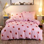 Strawberry Duvet Cover Set Twin Size Strawberry Printed Bedding Duvet Cover for Kids Teens Girls Quilt Cover Fruit Theme Comforter Cover Cute Warm Sweet Duvet Cover Soft Breathable Bedspread Cover