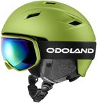 Odoland Ski Helmet and Goggles Set, Snowboard Helmet Glasses for Men, Women & Youth - Shockproof/Windproof Gear for Skiing, Snowboarding, Lime Green, L