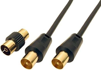 Jafsal Online TV Aerial Coaxial Male to Male Cable- Satellite Cable RF TV Antenna Lead With Female Coupler Gold Plated Connector Compatible With – TV VCR DVD – 1m Black