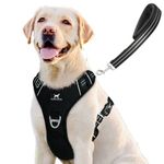 TUFFDOG Easy-Fit Dog Harness Large Dog - Fast Release Neck Clip, Premium Padded Reflective No Pull Harness with Control Handle, Adjustable Step-in Dog Vest Plus Free Matching Lead (L, Raven Black)