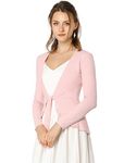 Allegra K Women's Tie Front Cardigan Dressy Ruffled Long Sleeve Open Cardigans, Pink, Large