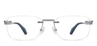 John Jacobs | Blue Cut & Antiglare Zero Power Computer Eyeglasses | Urban Elegance | Silver Rimless Rectangular Shape | For Men & Women | Wide | JJ E17071-C2