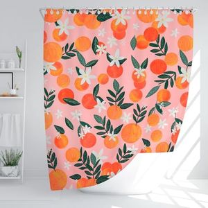 Peach Shower Curtains for Bathroom Decorations - Pink Bathroom Shower Curtain Fabric Orange Bathroom Decor Orange Curtains with 12 Hooks - Apricot Colorful Shower Curtain Waterproof Curtains Floral