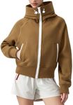 AARYA Women's Fleece Zip Up Hoodie Crop Jacket with Pockets Caramel XS