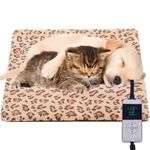 DirexTyk Pet Heating Pad for Dog Cat Temperature Adjustable Dog Cat Bed Warmer Heated Pet Mat House Pad with Timer Waterproof Warming Mat for Puppy Kitten (15.75 * 18'', Beige)